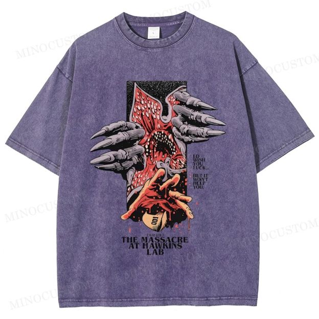 Stranger Things: The Massacre at Hawkins Lab Sci-Fi Horror Retro Art Graphic Washed T-Shirt