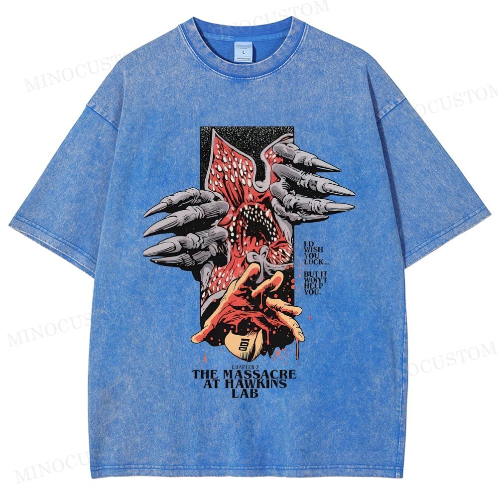 Stranger Things: The Massacre at Hawkins Lab Sci-Fi Horror Retro Art Graphic Washed T-Shirt