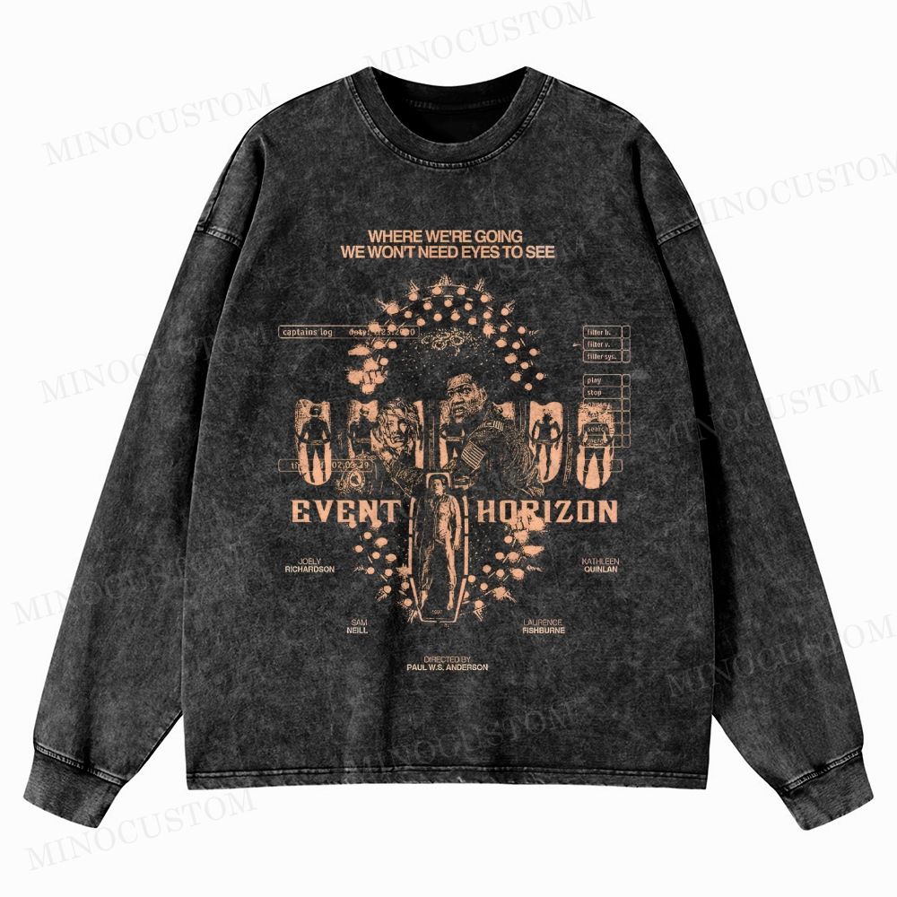 Event Horizon Sci-Fi Horror Retro Collage Graphic Washed Long-Sleeved T-Shirt