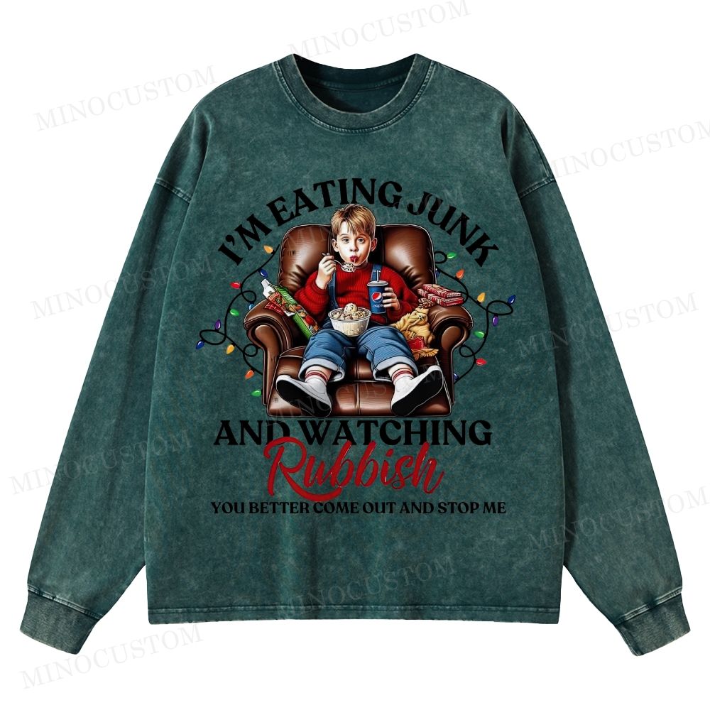 Home Alone Family Comedy Retro Quote & Scene Graphic Washed Long-Sleeved T-Shirt