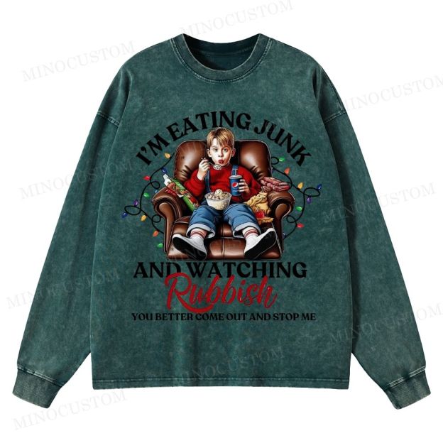 Home Alone Family Comedy Retro Quote & Scene Graphic Washed Long-Sleeved T-Shirt