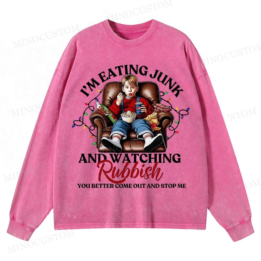 Home Alone Family Comedy Retro Quote & Scene Graphic Washed Long-Sleeved T-Shirt