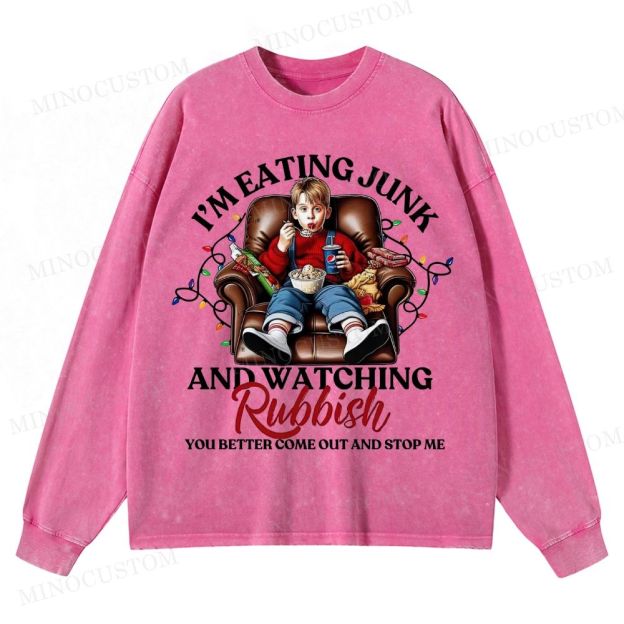 Home Alone Family Comedy Retro Quote & Scene Graphic Washed Long-Sleeved T-Shirt