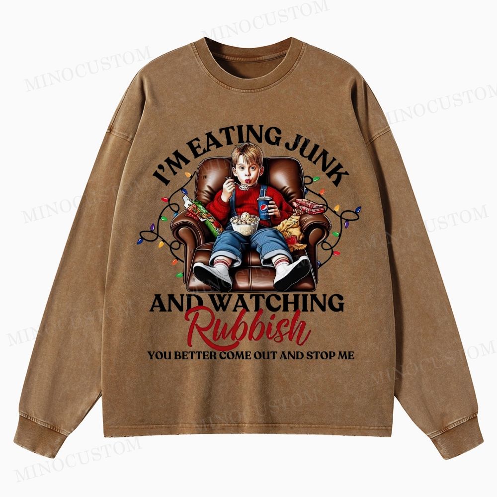 Home Alone Family Comedy Retro Quote & Scene Graphic Washed Long-Sleeved T-Shirt