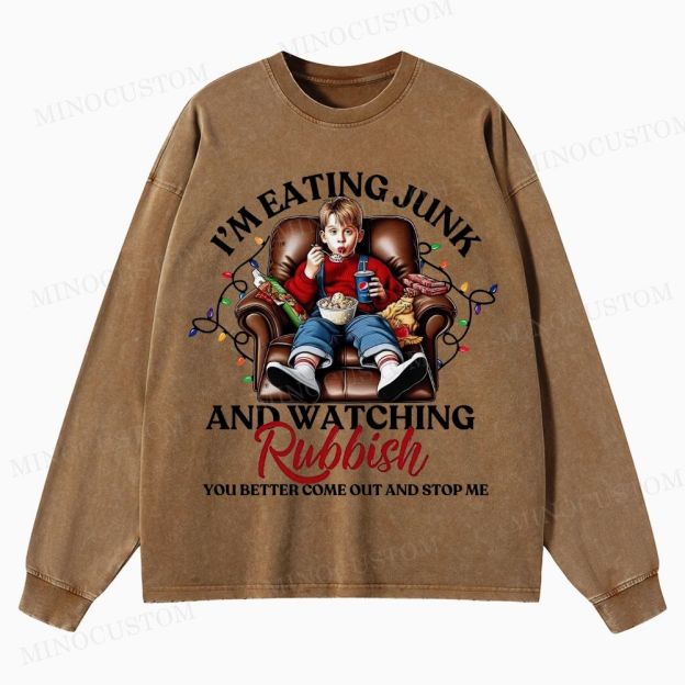 Home Alone Family Comedy Retro Quote & Scene Graphic Washed Long-Sleeved T-Shirt