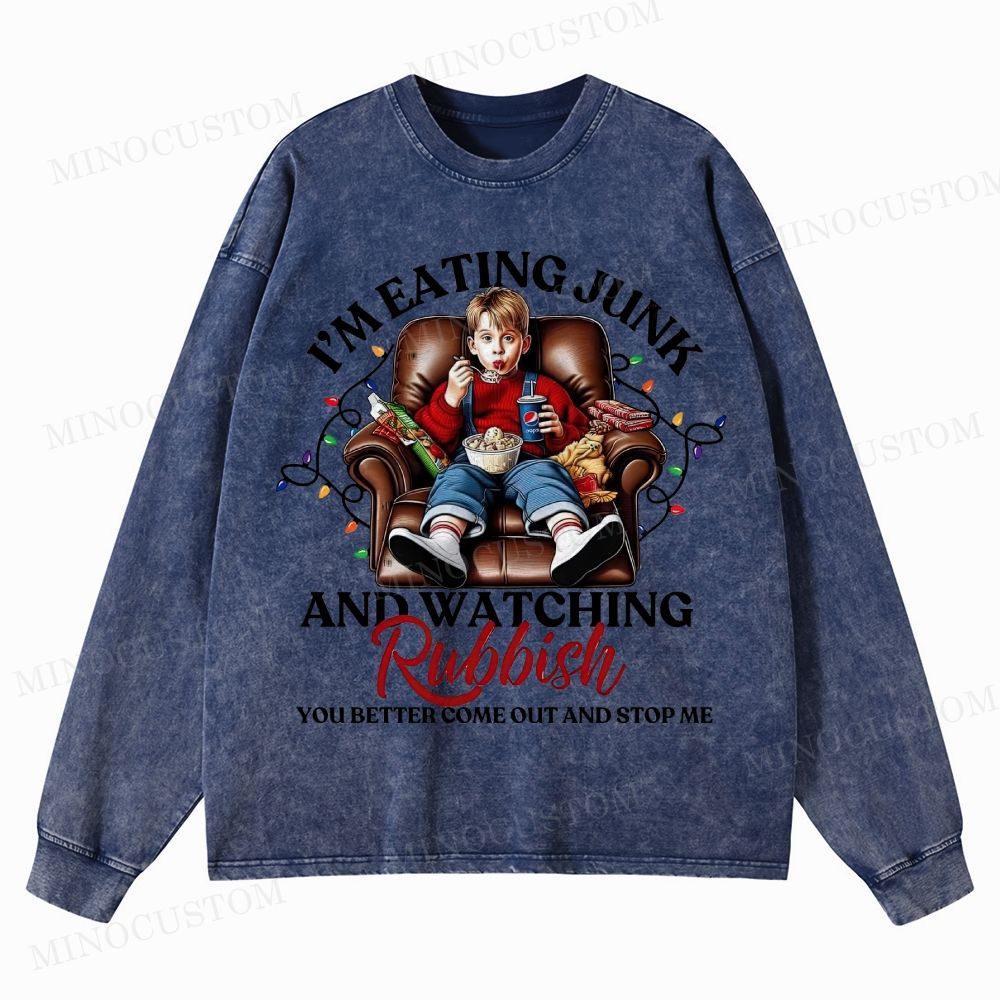 Home Alone Family Comedy Retro Quote & Scene Graphic Washed Long-Sleeved T-Shirt