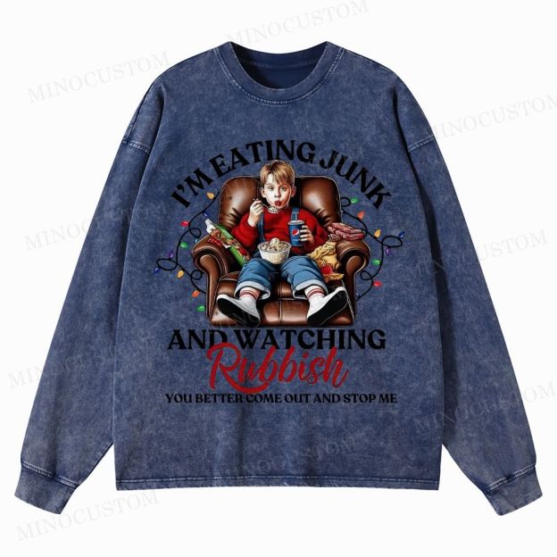 Home Alone Family Comedy Retro Quote & Scene Graphic Washed Long-Sleeved T-Shirt