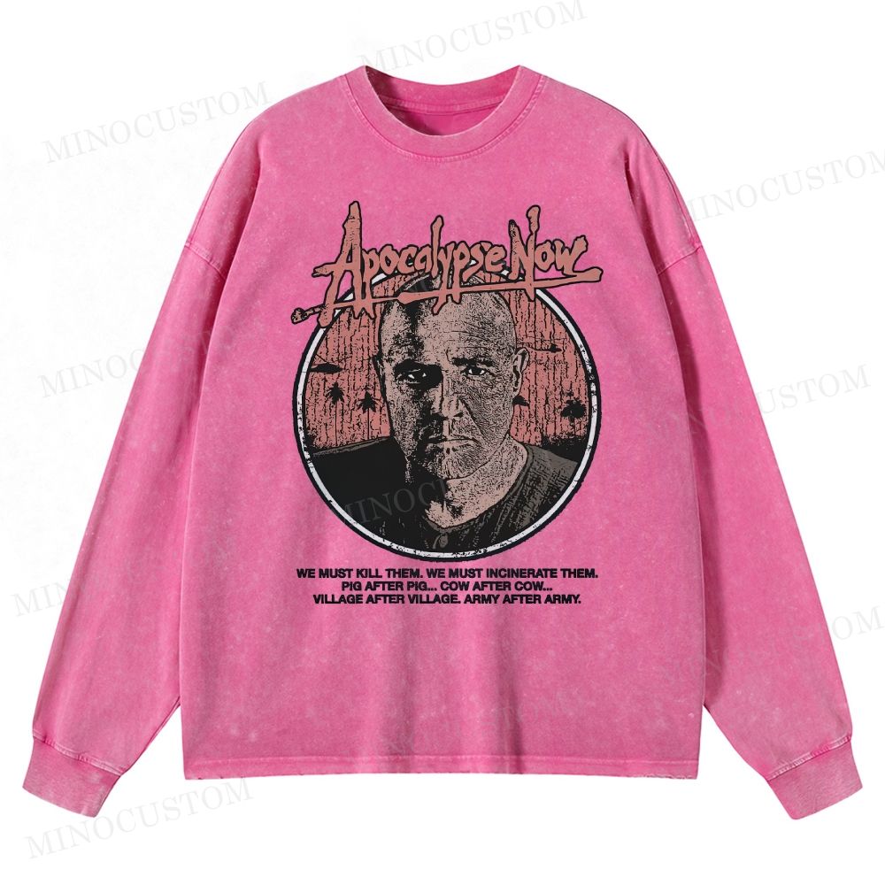 Apocalypse Now War Drama Retro Quote & Portrait Graphic Washed Long-Sleeved T-Shirt