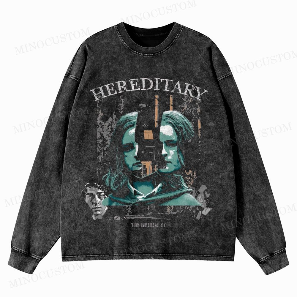 Hereditary Psychological Horror Retro Collage Graphic Washed Long-Sleeved T-Shirt