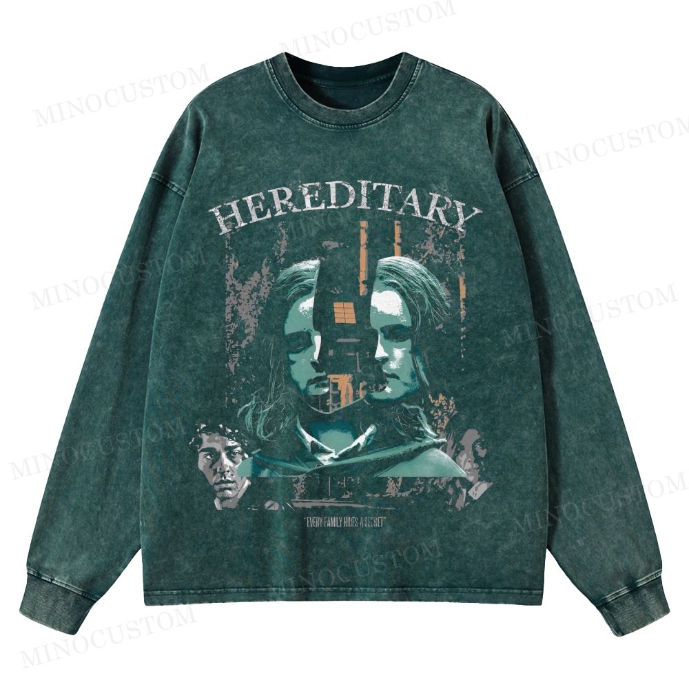 Hereditary Psychological Horror Retro Collage Graphic Washed Long-Sleeved T-Shirt