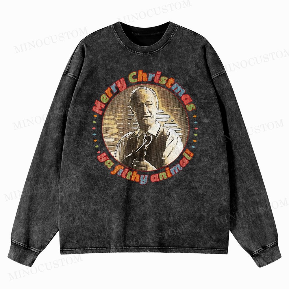 Home Alone Family Comedy Retro Quote & Portrait Graphic Washed Long-Sleeved T-Shirt