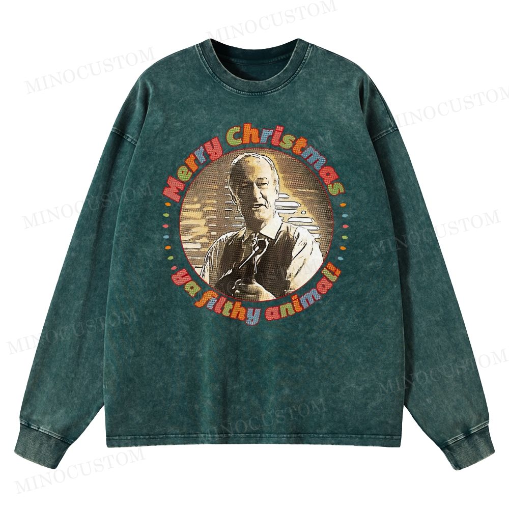 Home Alone Family Comedy Retro Quote & Portrait Graphic Washed Long-Sleeved T-Shirt