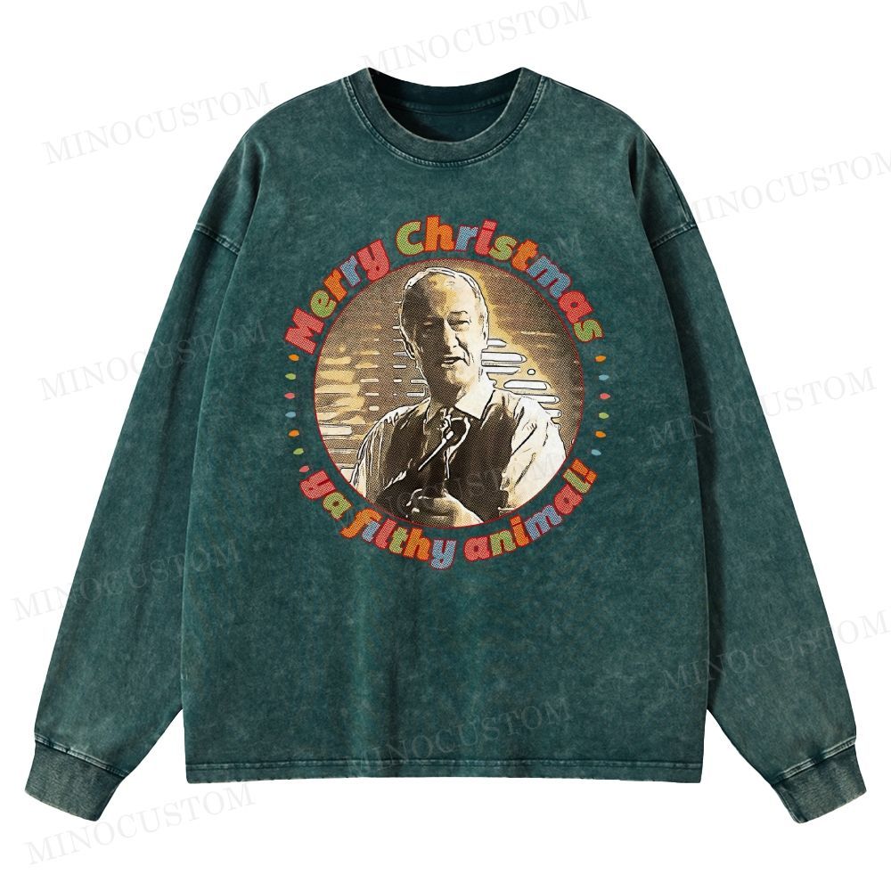 Home Alone Family Comedy Retro Quote & Portrait Graphic Washed Long-Sleeved T-Shirt