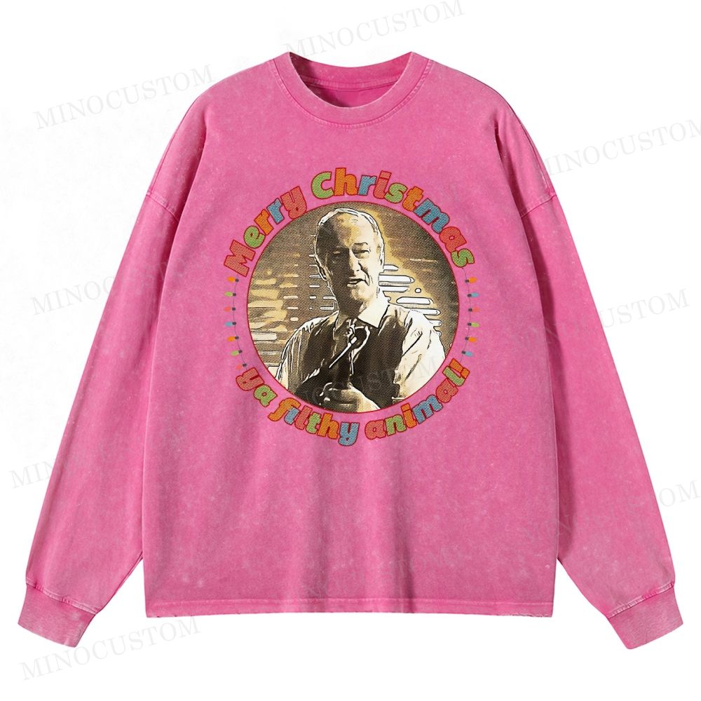 Home Alone Family Comedy Retro Quote & Portrait Graphic Washed Long-Sleeved T-Shirt