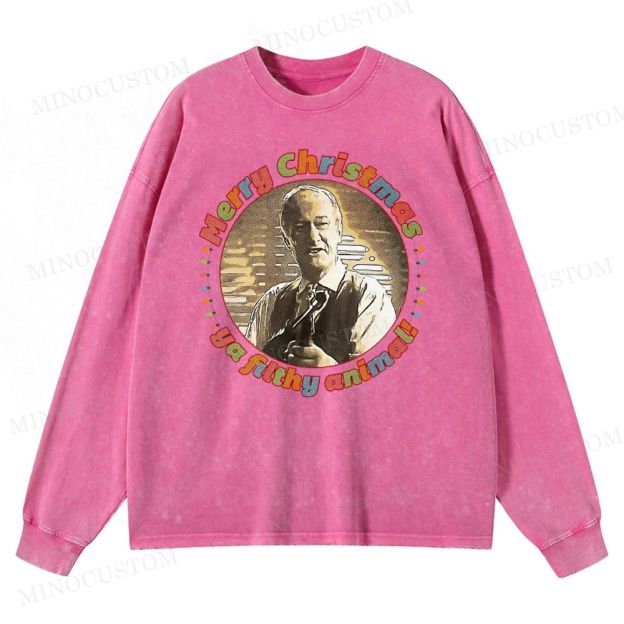 Home Alone Family Comedy Retro Quote & Portrait Graphic Washed Long-Sleeved T-Shirt