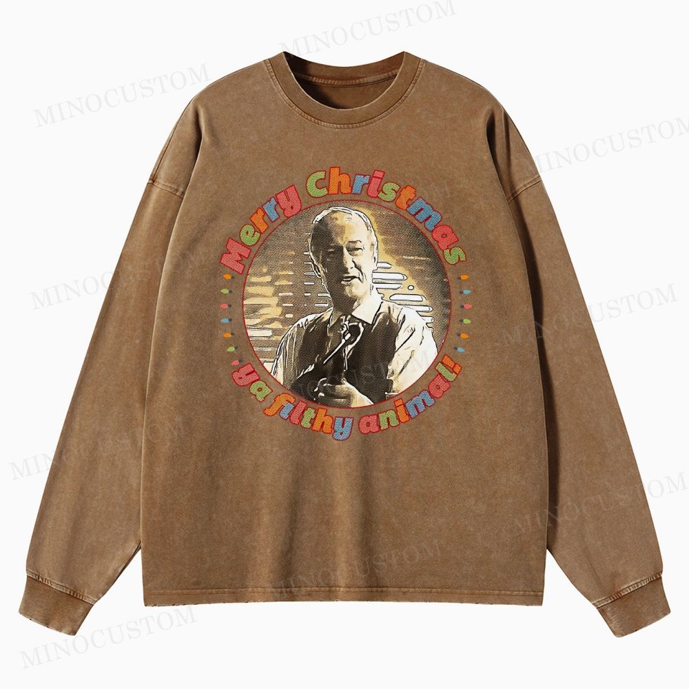 Home Alone Family Comedy Retro Quote & Portrait Graphic Washed Long-Sleeved T-Shirt