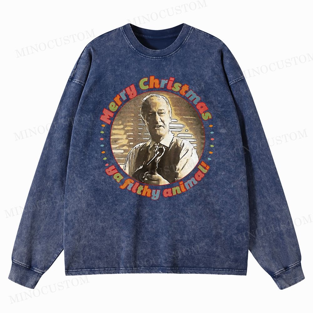 Home Alone Family Comedy Retro Quote & Portrait Graphic Washed Long-Sleeved T-Shirt