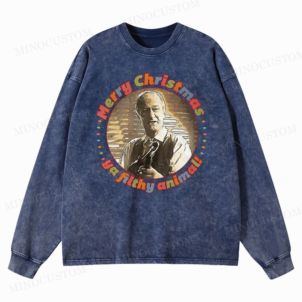 Home Alone Family Comedy Retro Quote & Portrait Graphic Washed Long-Sleeved T-Shirt