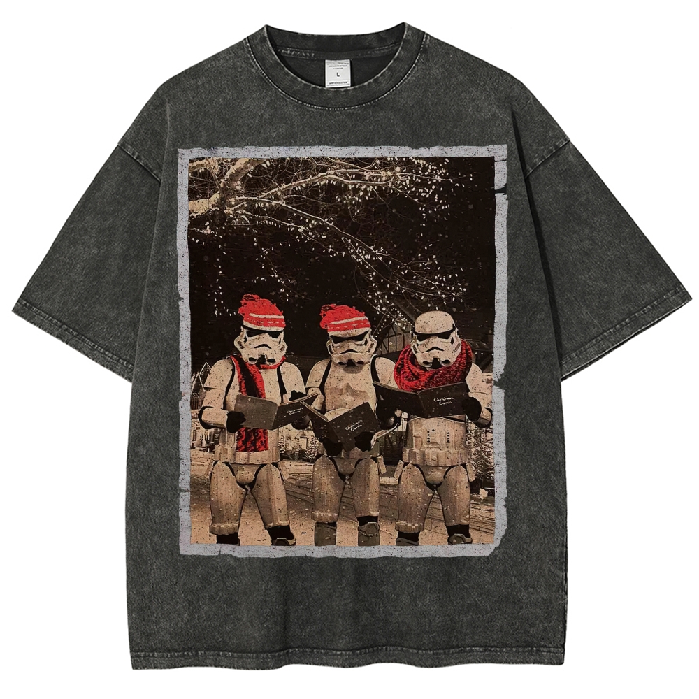 Vintage Santa Stormtroopers Christmas Photos Washed T-Shirt 