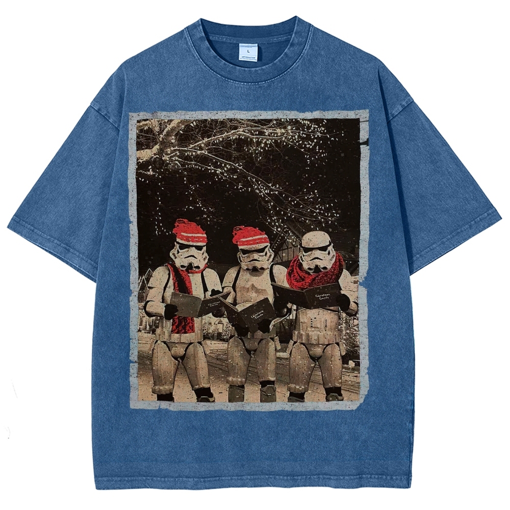 Vintage Santa Stormtroopers Christmas Photos Washed T-Shirt 