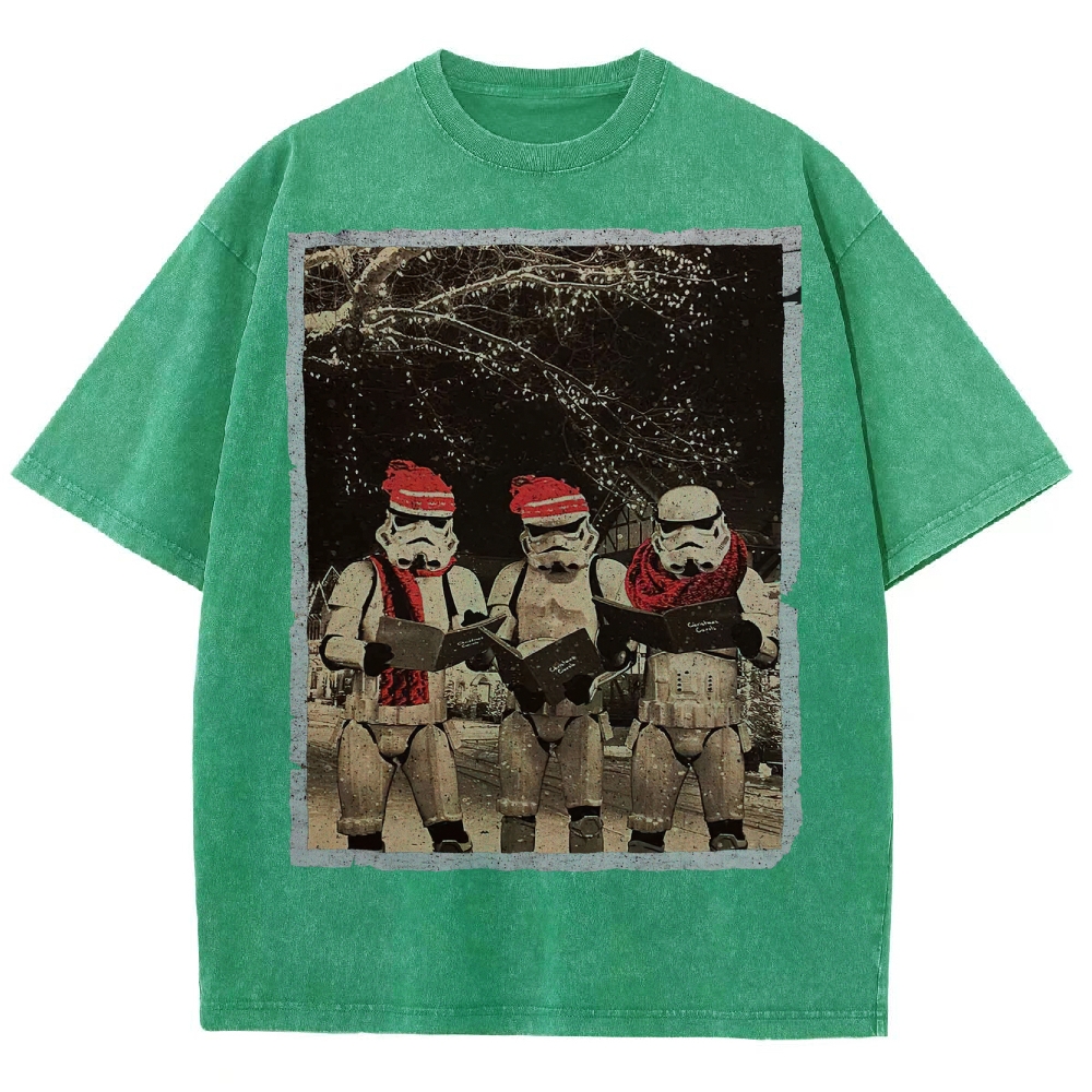 Vintage Santa Stormtroopers Christmas Photos Washed T-Shirt 