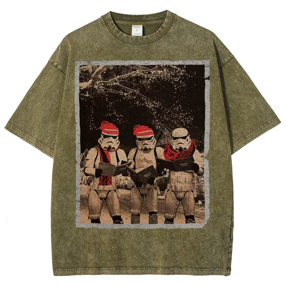 Vintage Santa Stormtroopers Christmas Photos Washed T-Shirt 