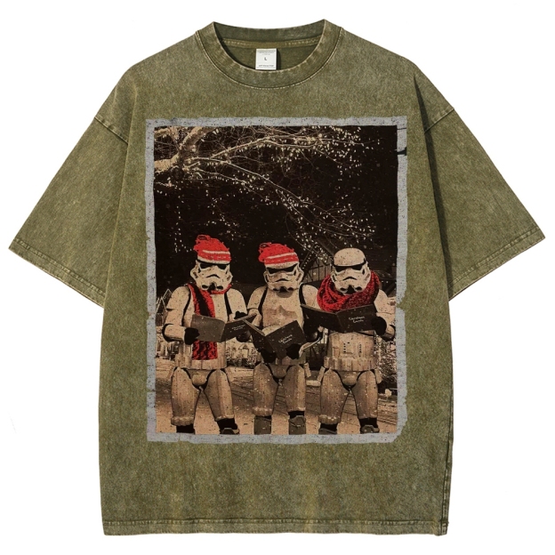 Vintage Santa Stormtroopers Christmas Photos Washed T-Shirt 