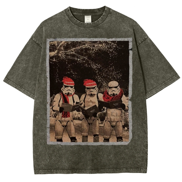 Vintage Santa Stormtroopers Christmas Photos Washed T-Shirt 