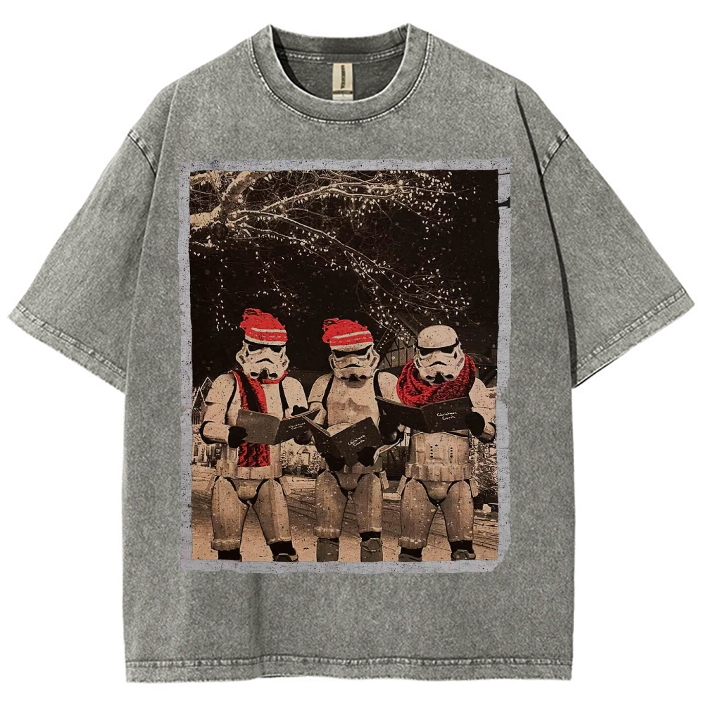 Vintage Santa Stormtroopers Christmas Photos Washed T-Shirt 