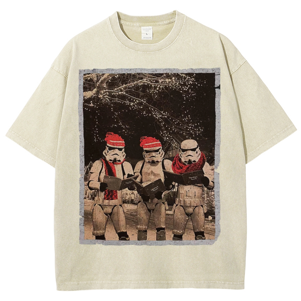 Vintage Santa Stormtroopers Christmas Photos Washed T-Shirt 