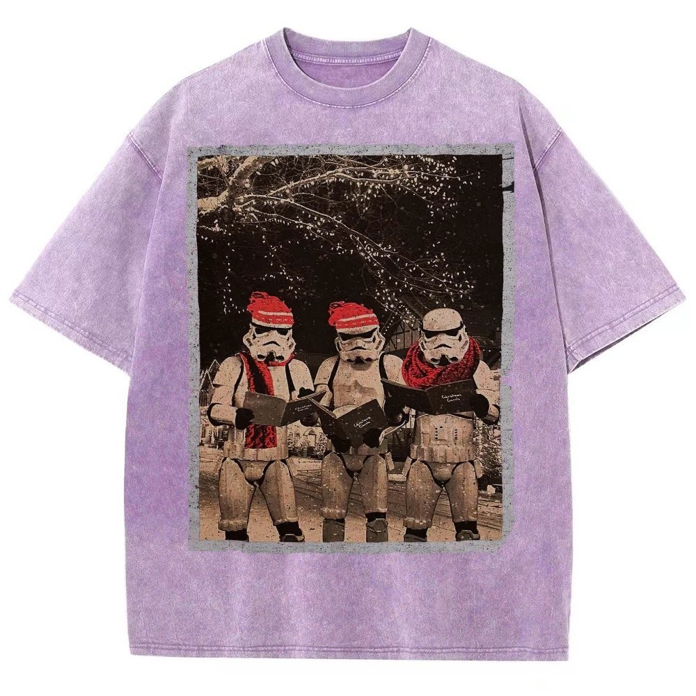 Vintage Santa Stormtroopers Christmas Photos Washed T-Shirt 