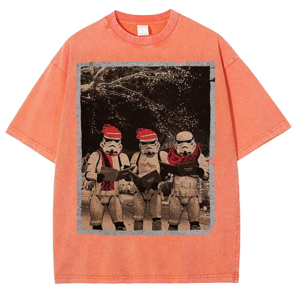 Vintage Santa Stormtroopers Christmas Photos Washed T-Shirt 