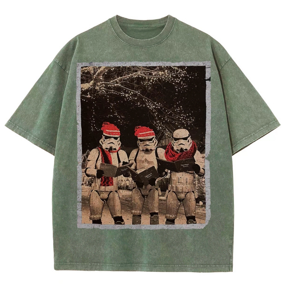 Vintage Santa Stormtroopers Christmas Photos Washed T-Shirt 