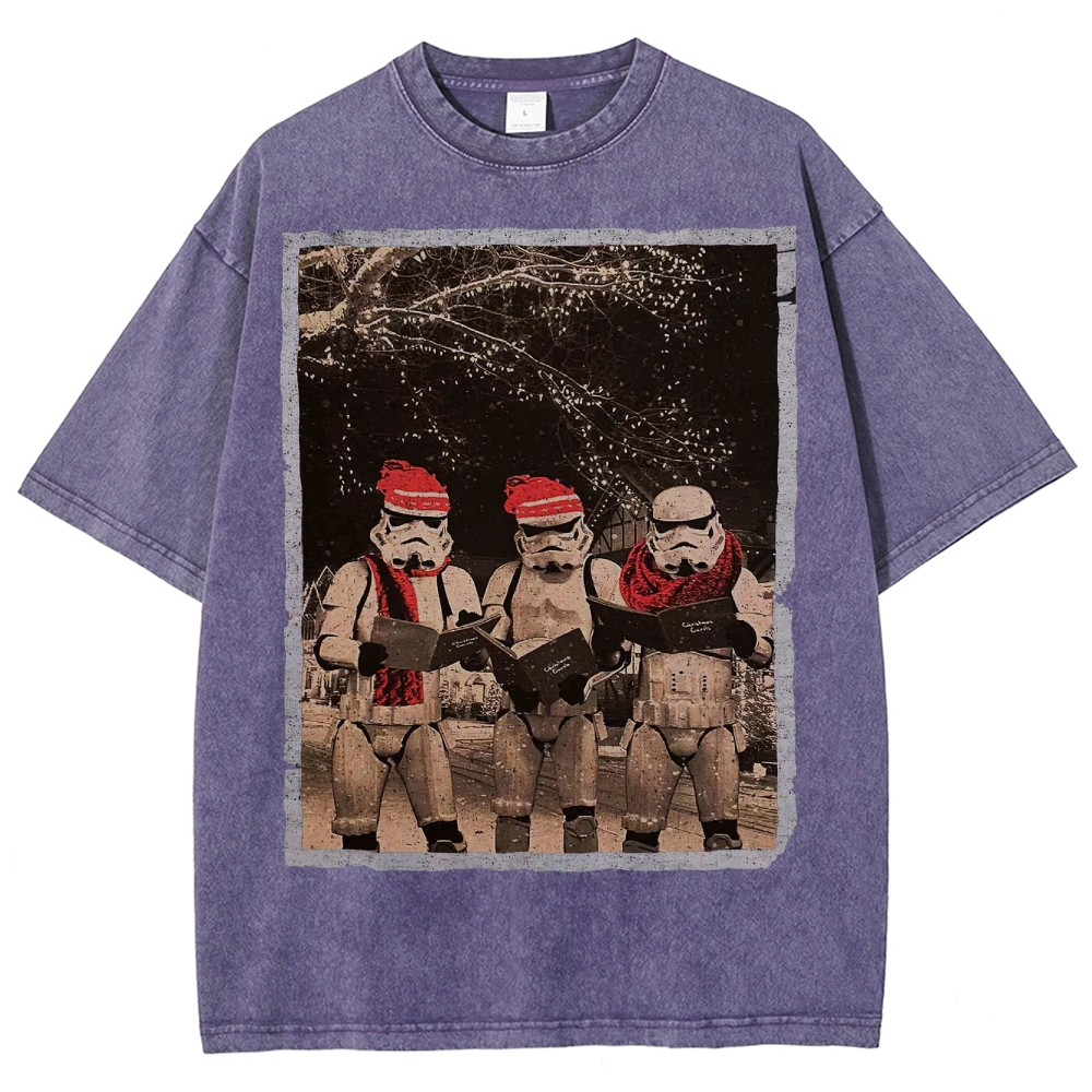 Vintage Santa Stormtroopers Christmas Photos Washed T-Shirt 