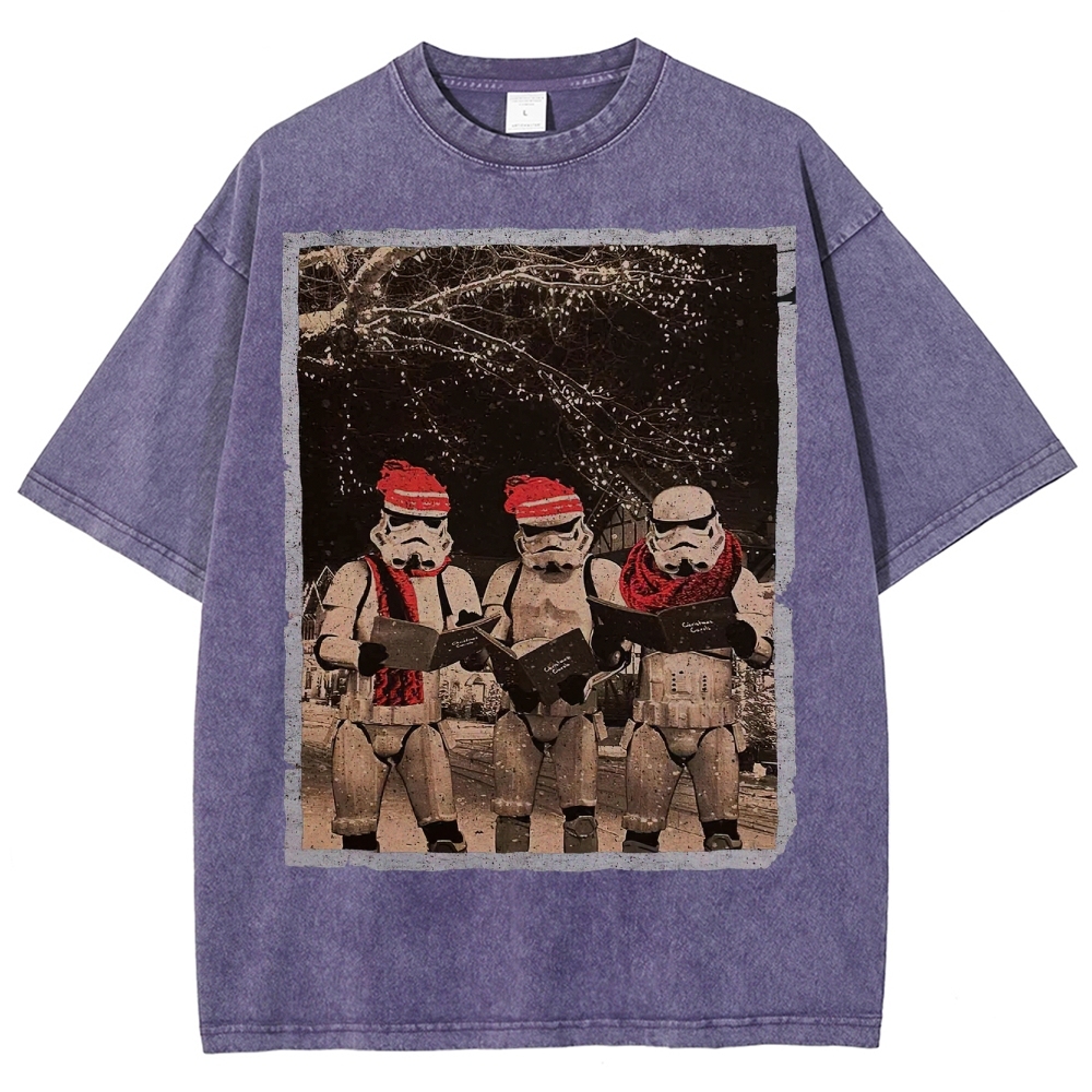 Vintage Santa Stormtroopers Christmas Photos Washed T-Shirt 