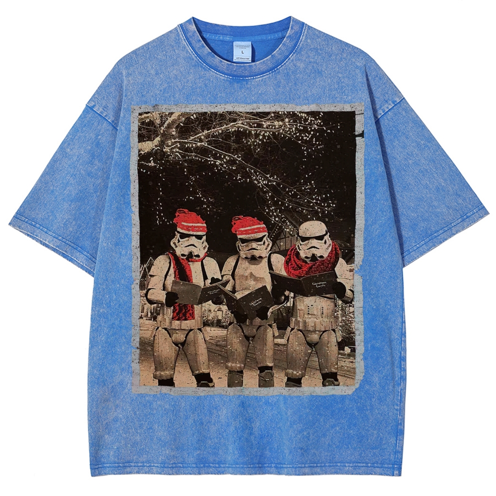 Vintage Santa Stormtroopers Christmas Photos Washed T-Shirt 