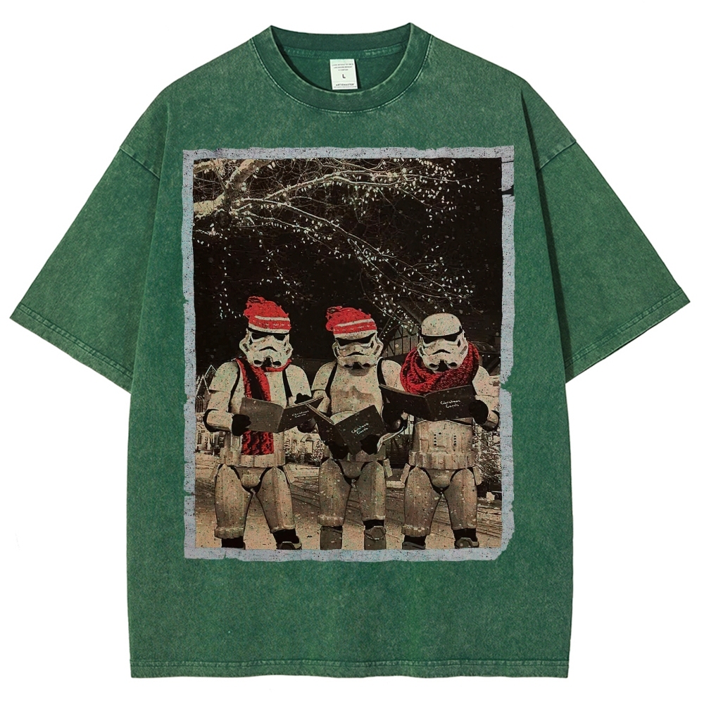 Vintage Santa Stormtroopers Christmas Photos Washed T-Shirt 