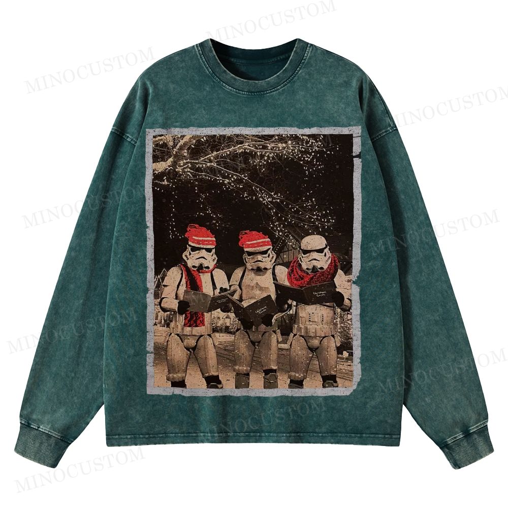 Vintage Santa Stormtroopers Christmas Photos  Washed Long-Sleeved T-Shirt 