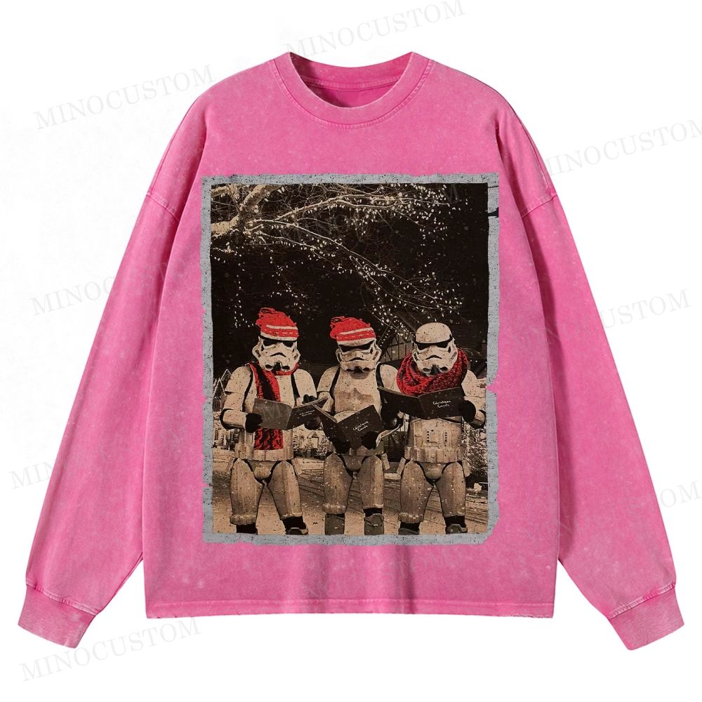Vintage Santa Stormtroopers Christmas Photos  Washed Long-Sleeved T-Shirt 
