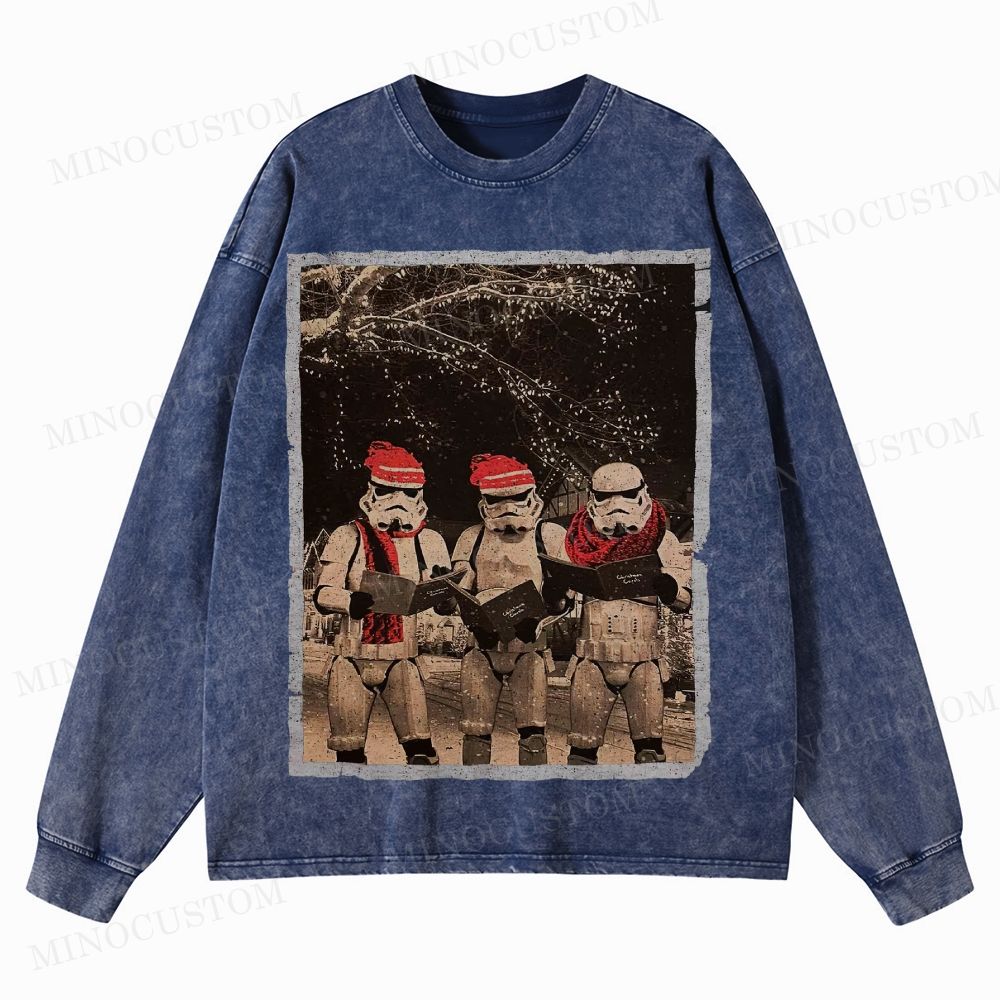Vintage Santa Stormtroopers Christmas Photos  Washed Long-Sleeved T-Shirt 