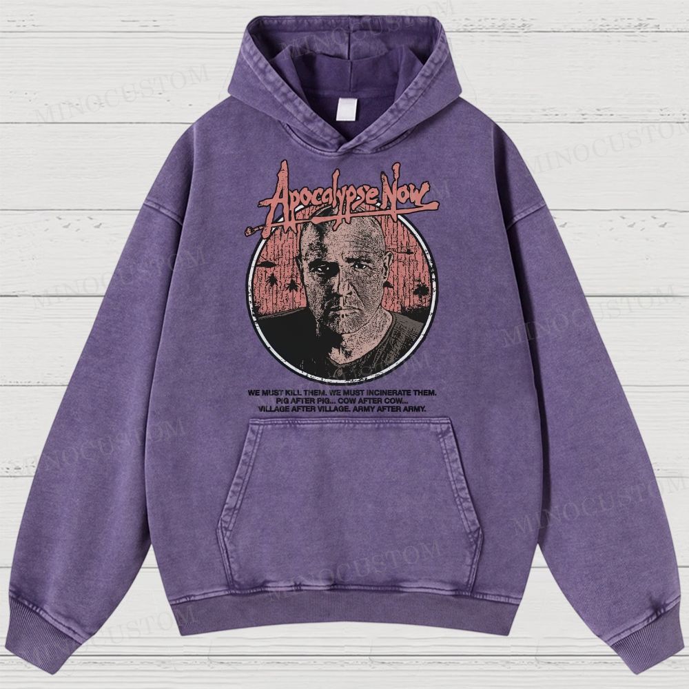 Apocalypse Now War Drama Retro Quote & Portrait Graphic Washed Hoodies