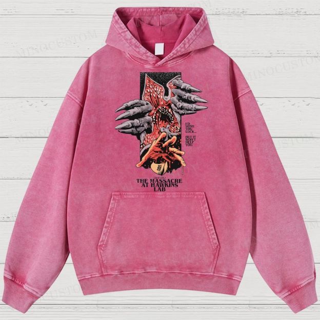 Stranger Things: The Massacre at Hawkins Lab Sci-Fi Horror Retro Art Graphic Washed Hoodies
