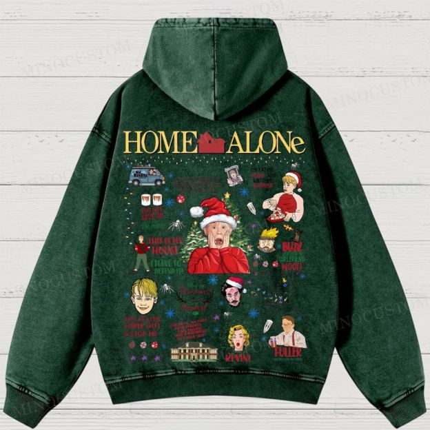 Home Alone Family Comedy Retro Collage Graphic Washed Hoodies