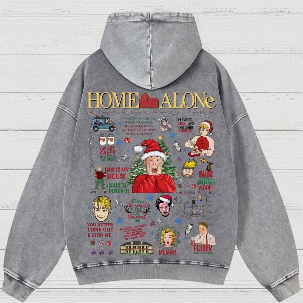 Home Alone Family Comedy Retro Collage Graphic Washed Hoodies