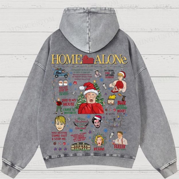 Home Alone Family Comedy Retro Collage Graphic Washed Hoodies