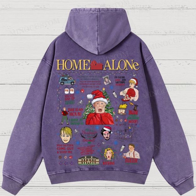 Home Alone Family Comedy Retro Collage Graphic Washed Hoodies
