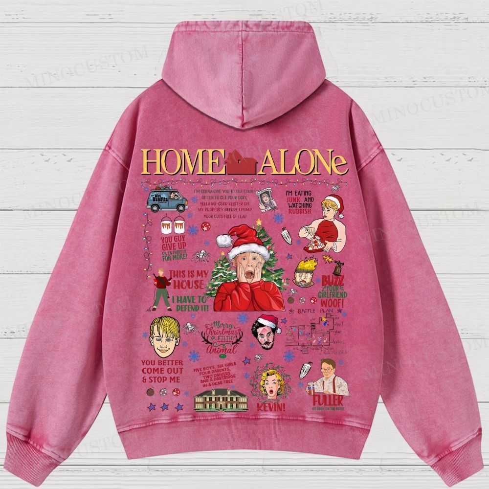 Home Alone Family Comedy Retro Collage Graphic Washed Hoodies