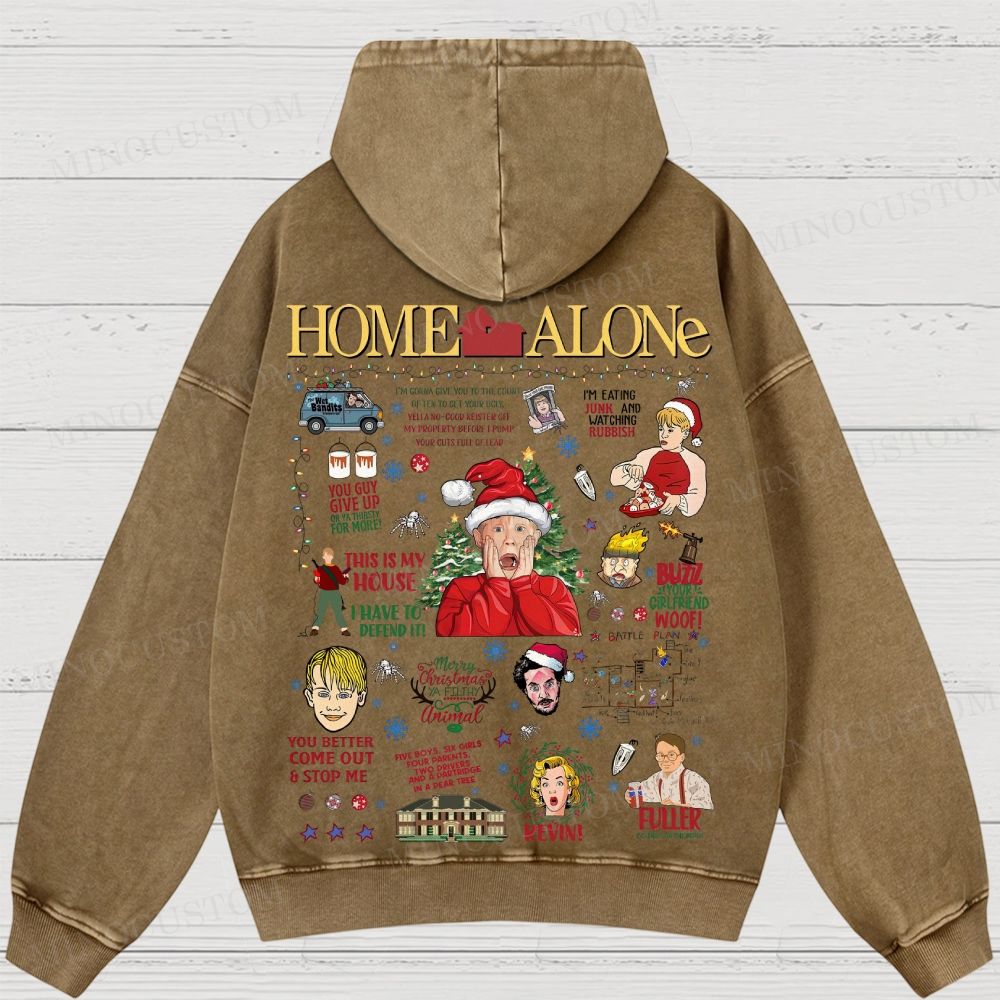 Home Alone Family Comedy Retro Collage Graphic Washed Hoodies