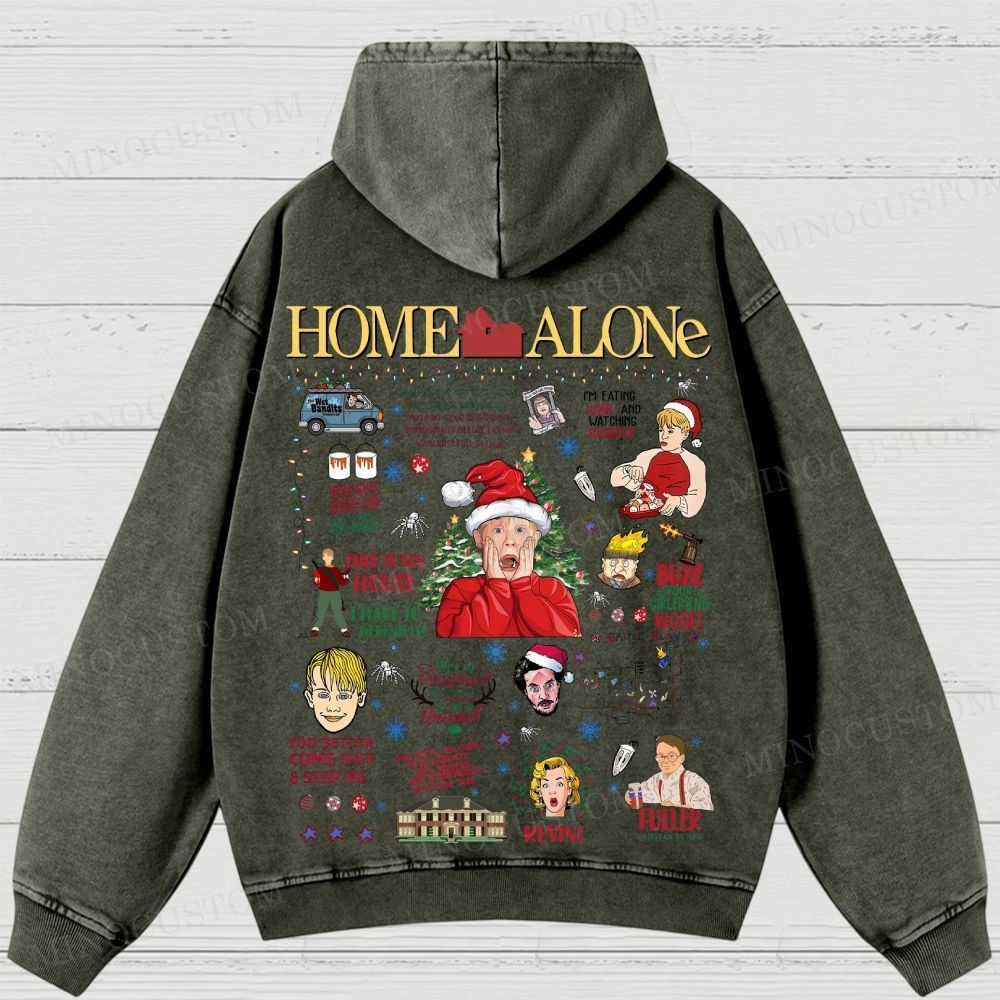 Home Alone Family Comedy Retro Collage Graphic Washed Hoodies