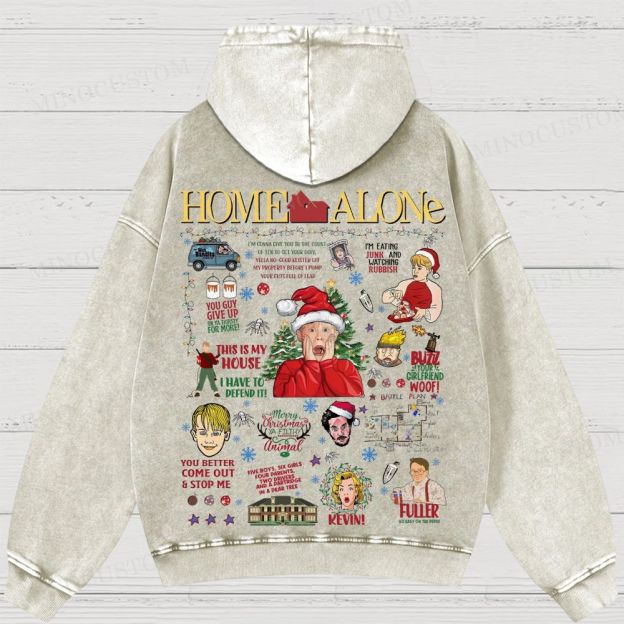 Home Alone Family Comedy Retro Collage Graphic Washed Hoodies